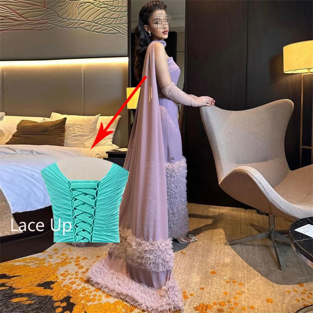Fashion Strapless Tulle Mermiad Tiered Satin Formal Occasion Prom Dresses Floor Length Women Evening Party Dress فساتين السهرة
