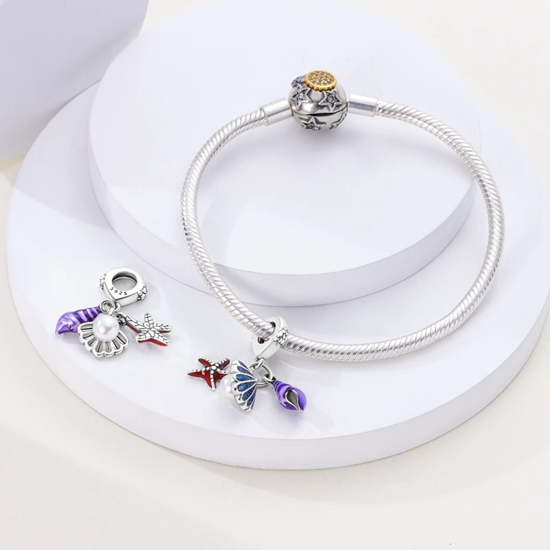 S925 Silver Jellyfish Dolphin Turtle Starfish Shell Luminous Ocean Series Charms Beads Fit 3mm Original Bracelets DIY Jewelry