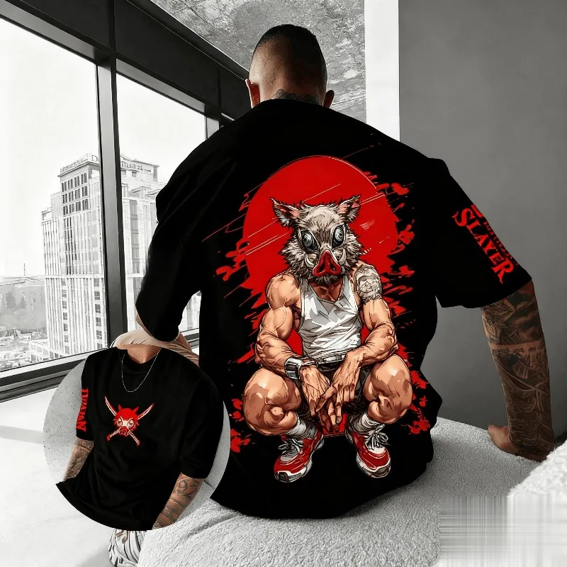 Demon Slayer Anime Graphic Printed T-shirt Summer unisex Loose and Breathable cotton T-shirt Top