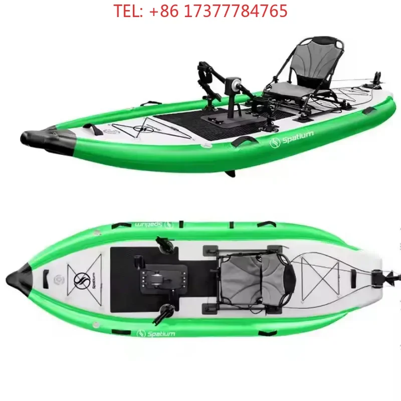 Inflatable Pedal Boat Sit on Top,1 Person Drop Stitch PVC Fishing kayak 335* 112* 10cm Foot Pedal Drive Rugged Kayak for Adults
