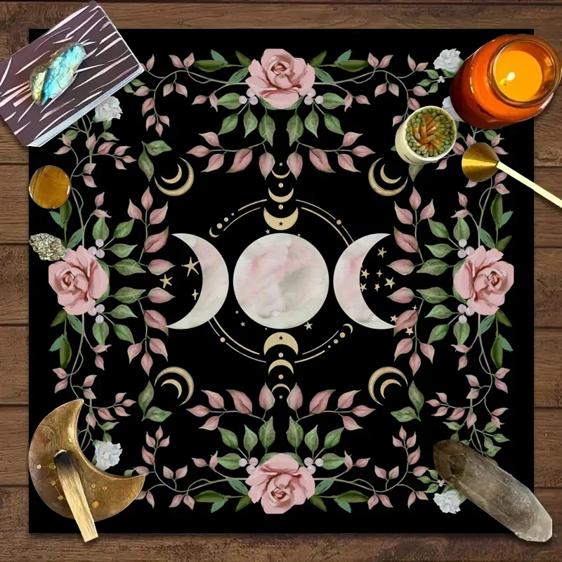 New New 1PC, Triple  Flower and Plant Altar Cloth, Altar Cloth, Tarot Card Table Cloth, Huaweika Teach Tarot Card Mat Decoration