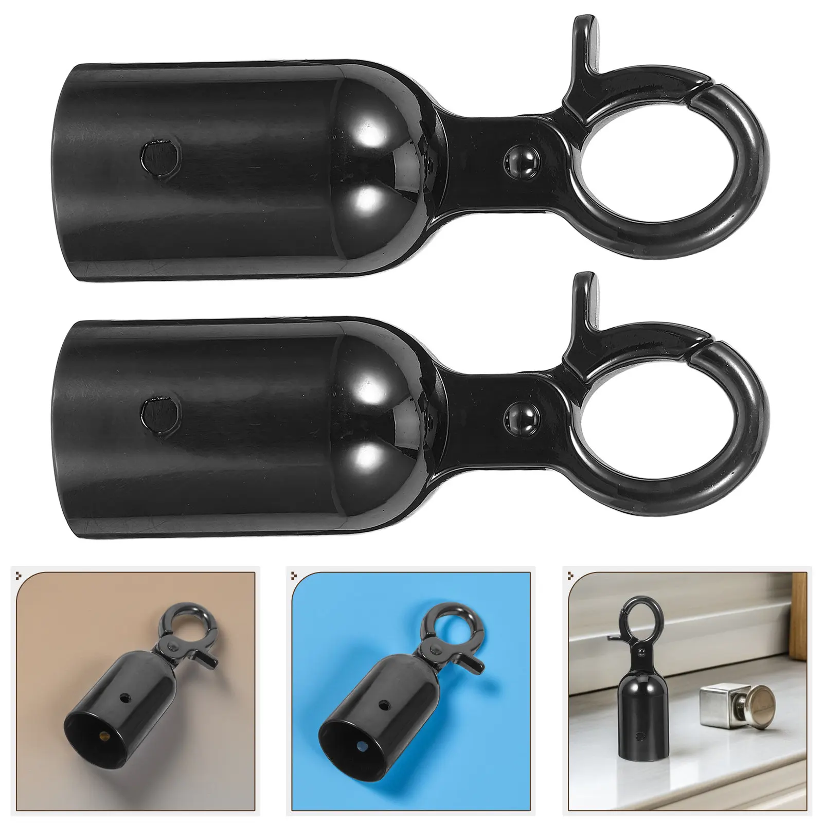 

2Pcs Zinc Alloy Rope End Caps with Black Finish Stanchion Rope Hook Fittings for Barrier Ropes Crowd Control Queue Management