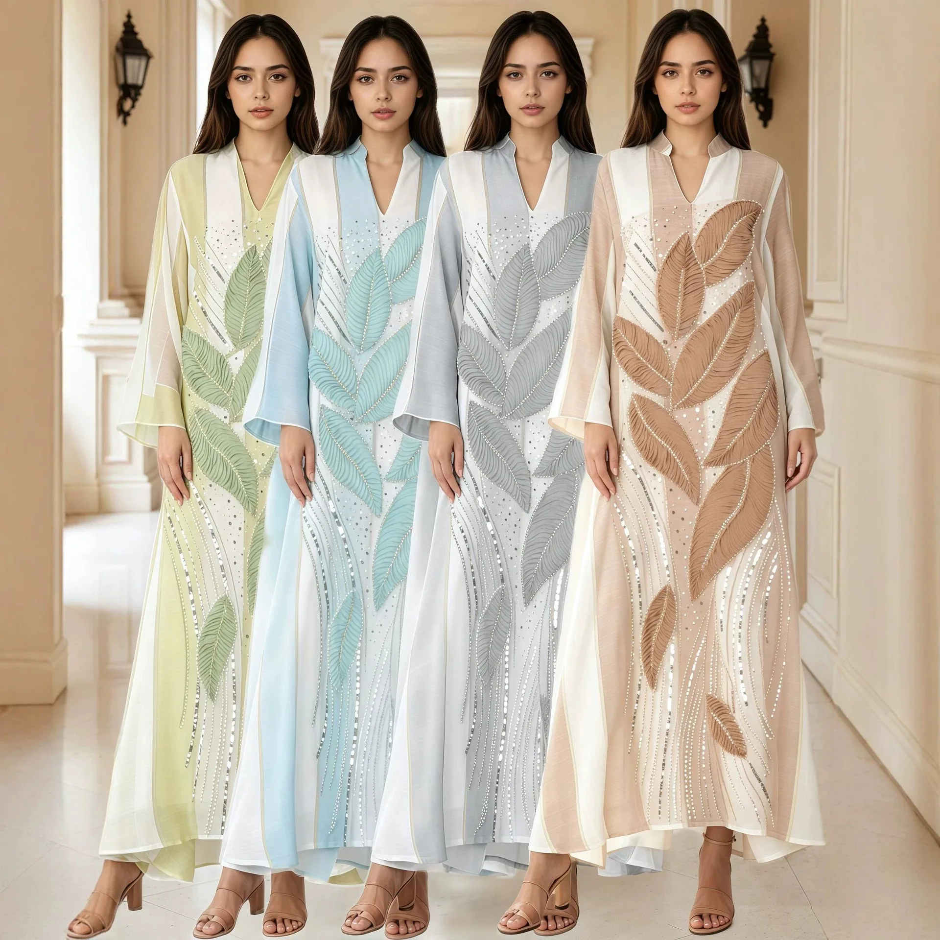 Abaya Dresses Middle East Dubai Saudi Arabia Islamic Ramadan Robe Elegant Bead Embroidered Muslim Jalabiya Luxury Fashion Dress