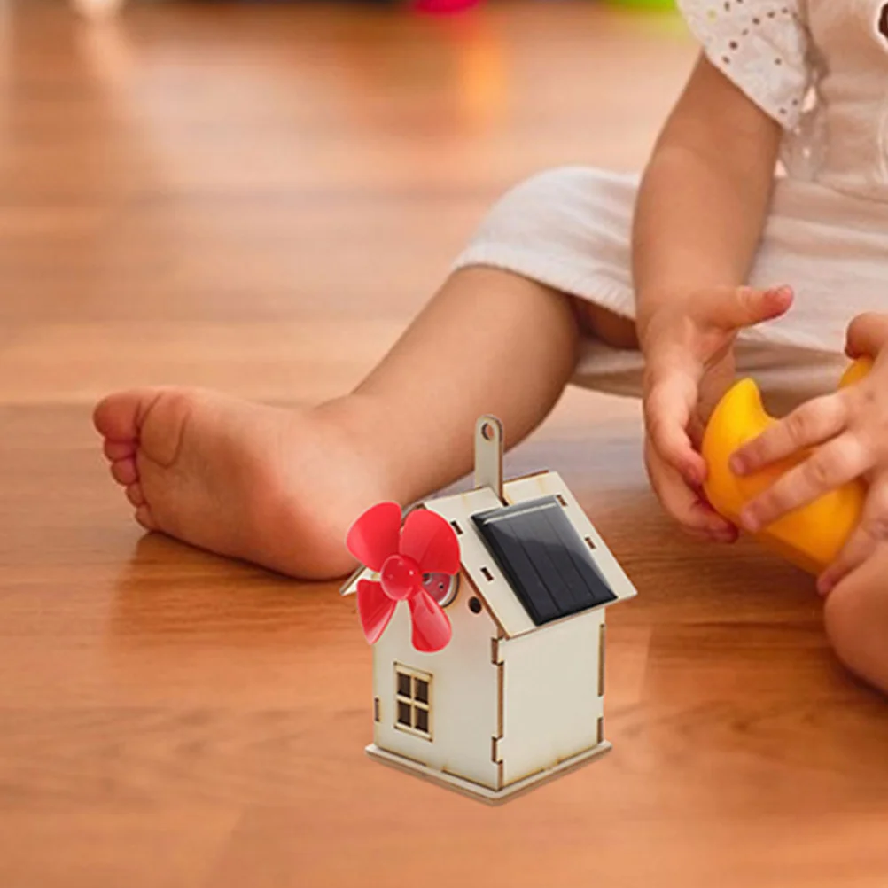 Paquete de Material de 2 juegos, cabaña Solar, juguetes para niños, Kit alimentado, regalo de cumpleaños de madera para niños, casa pequeña, montar