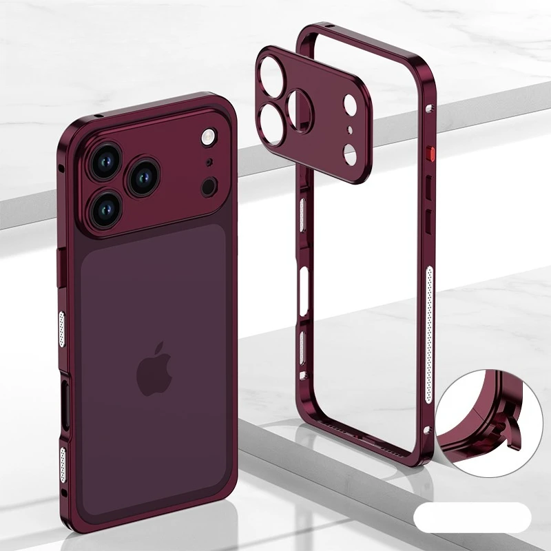 Luksusowe etui na telefon z metalowego stopu z osłoną obiektywu do iPhone 18 17 16 15 14 13 Pro Max Plus, odporność na ciepło i wstrząsy. — 2