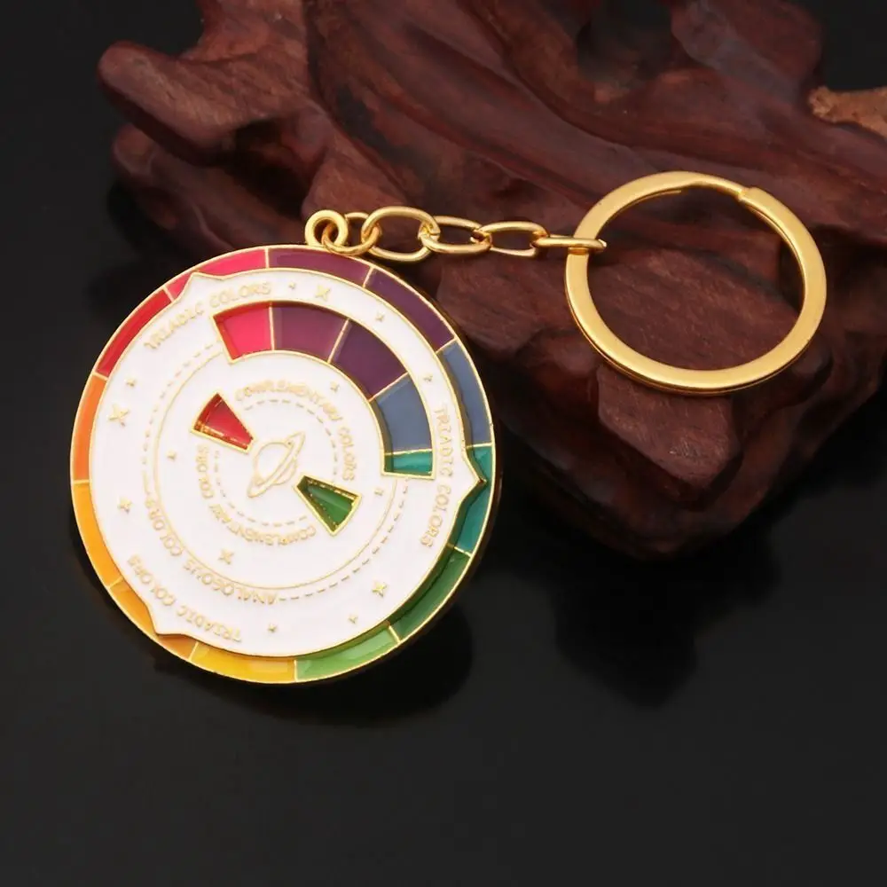 Rotatable Color Compass Keychain New Jewelry Gift Metal Badge Spinning Multicolour Palette Keyring Bag