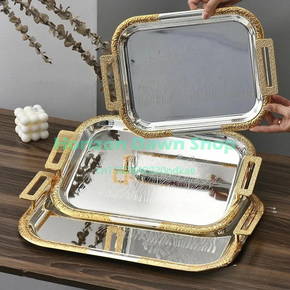 Light luxury cafe restaurant high-end metal tray rectangular fruit plate cake baking storage plate