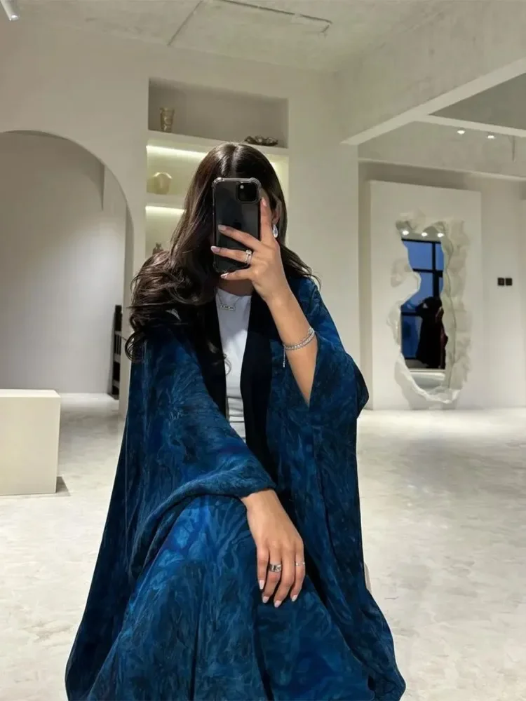 Eid Mubarak Clothing Dubai Stylish Tie Dye Long abaya For Muslim Women's Batwing Sleeve Maxi Length Dress