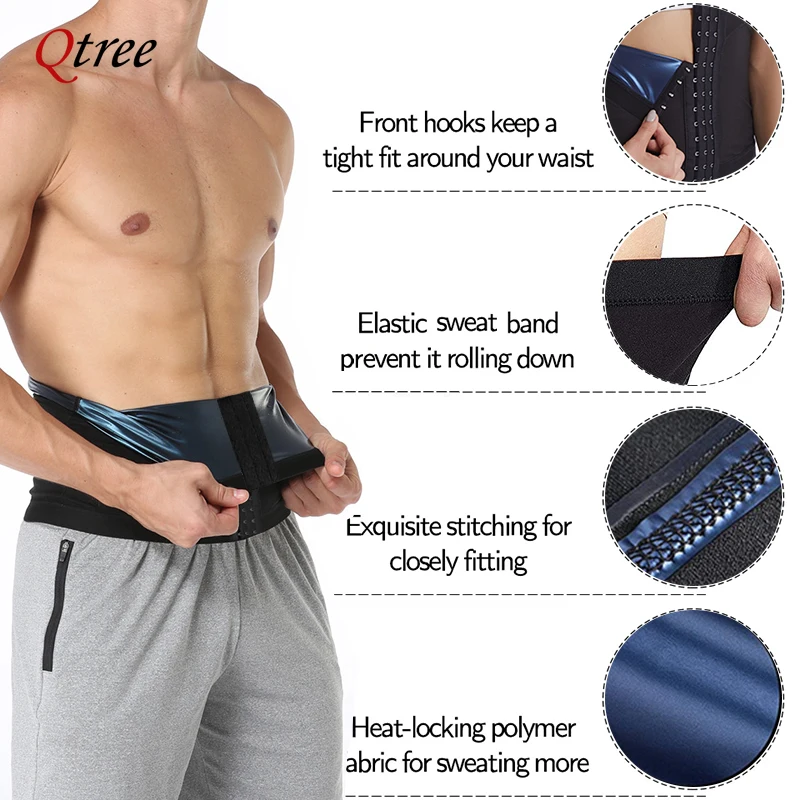 Qtree Mens Abdomen Reducer Fitness Sweat Trimmer Slimming Belt Waist Trainer Belly Cincher Shapewear Corset Sauna Body Shaper