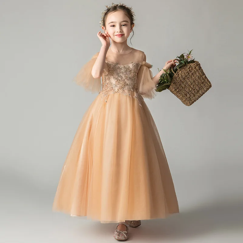 

Super Fairy Forest Style Champagne Gold Children's Dress Princess Dress2020Trendy New Fashionable Host Show Performance Costume