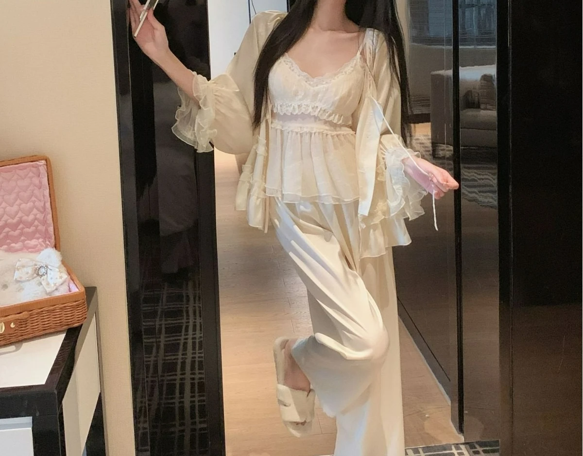 

Women's 2026 New Ice and Snow Silk Summer Four-piece Loungewear Sweet Suspender Shorts Pajamas