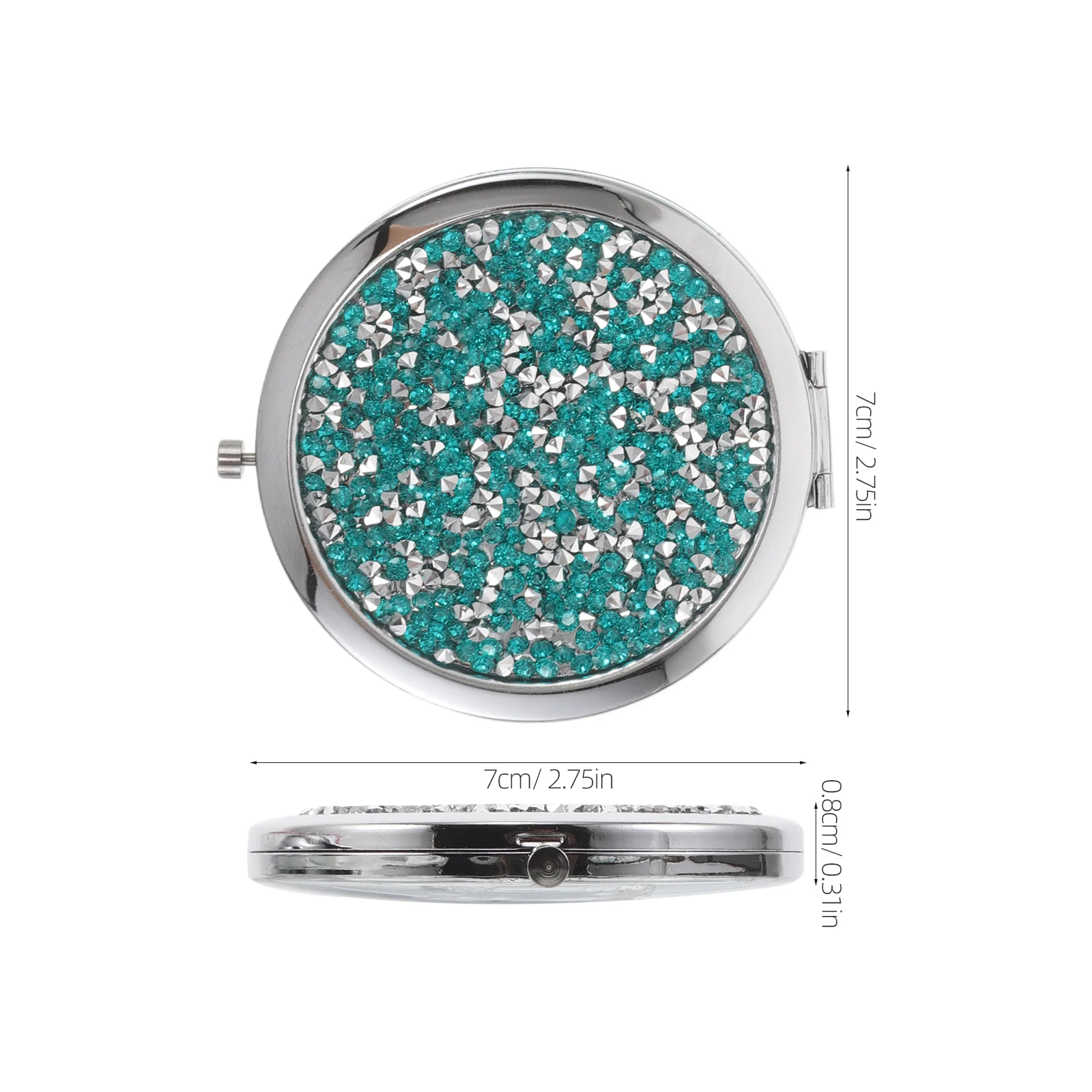 4Pcs Double Sided Makeup Mirror Rhinestone Inlaid Metal Frame Foldable Compact Mirror Set for on The Go Touch Ups in Pink Silver