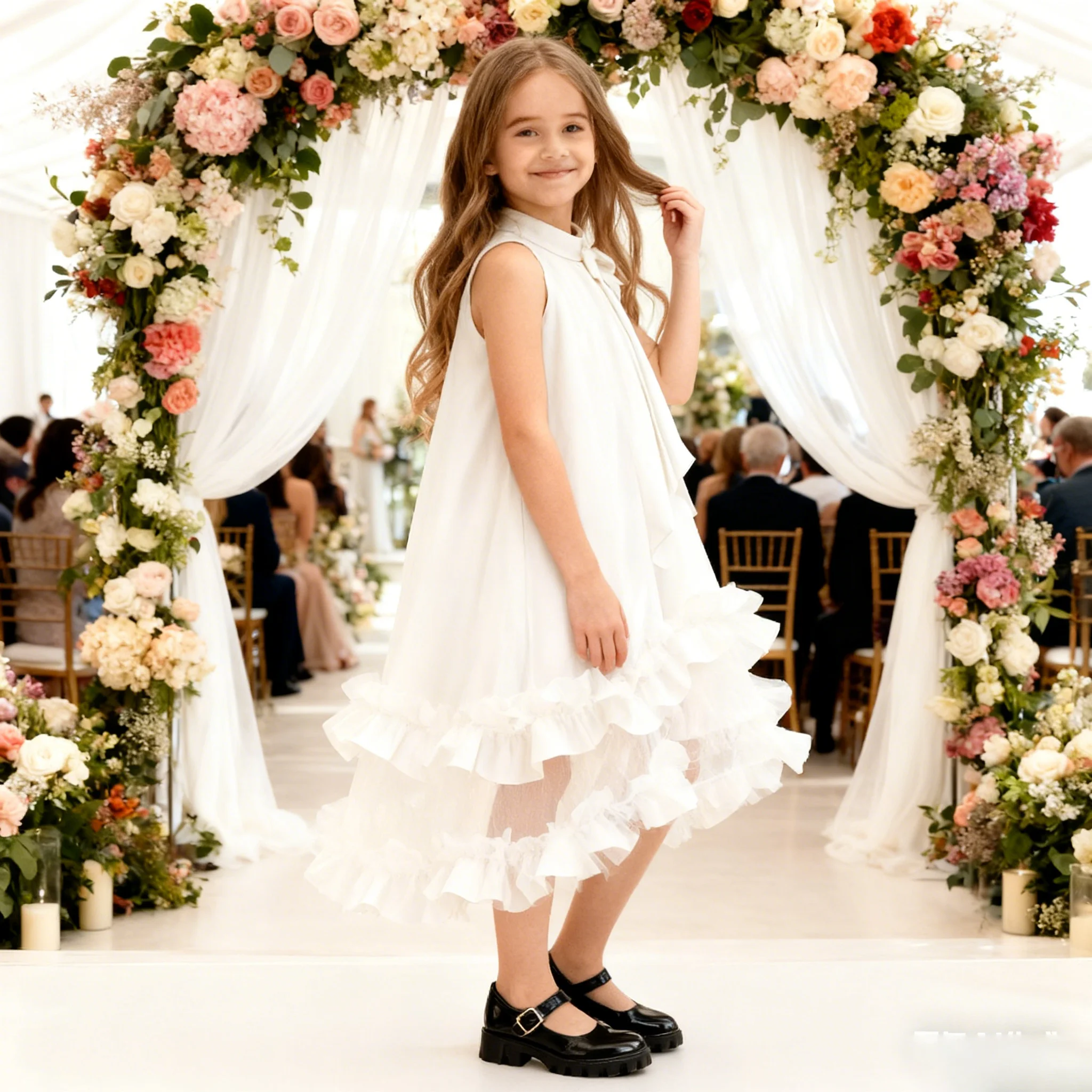 Flower Girl Dresses Tulle white Communion Baptism Dress For Wedding Birthday Party Banquet Princess Gowns 4 5 6 7 8years old gir