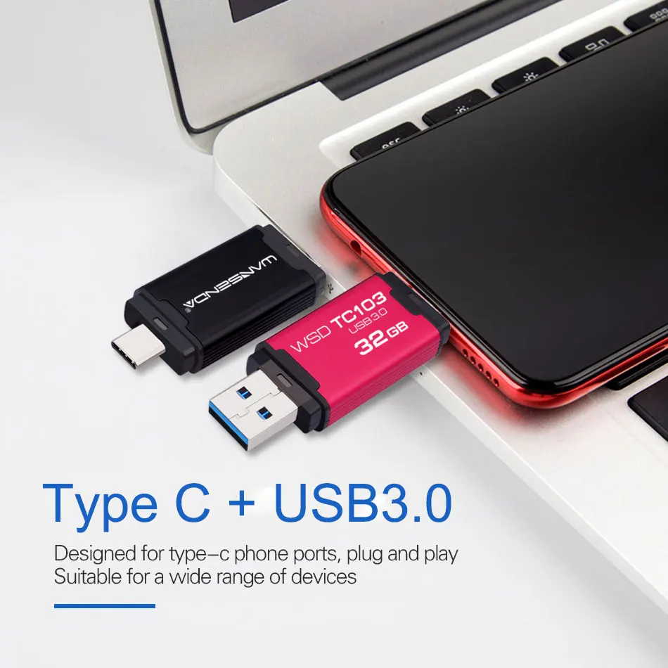 WANSENDA 128GB TYPE C USB 3.0 Flash Drive Pen Drive 32GB 64GB 256GB 512GB High Speed Pendrive for HUAWEI TYPE-C Mobile/PC