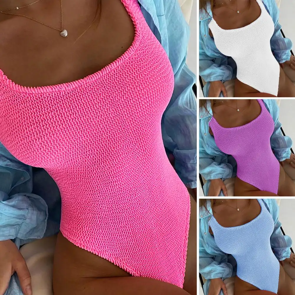 Maiô monokini de peça única para mulheres, biquíni elegante, com listras onduladas, secagem rápida, moda praia respirável, slim fit para o verão