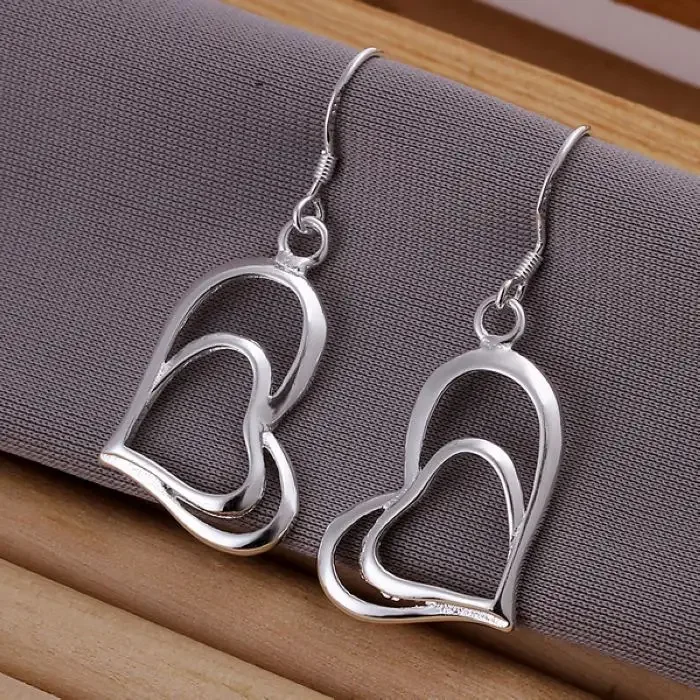 

Valentine Gift Elegant Noble for Lady Wedding Beautiful Fashion Silver Color Heart Earring Jewelry Free Shipping
