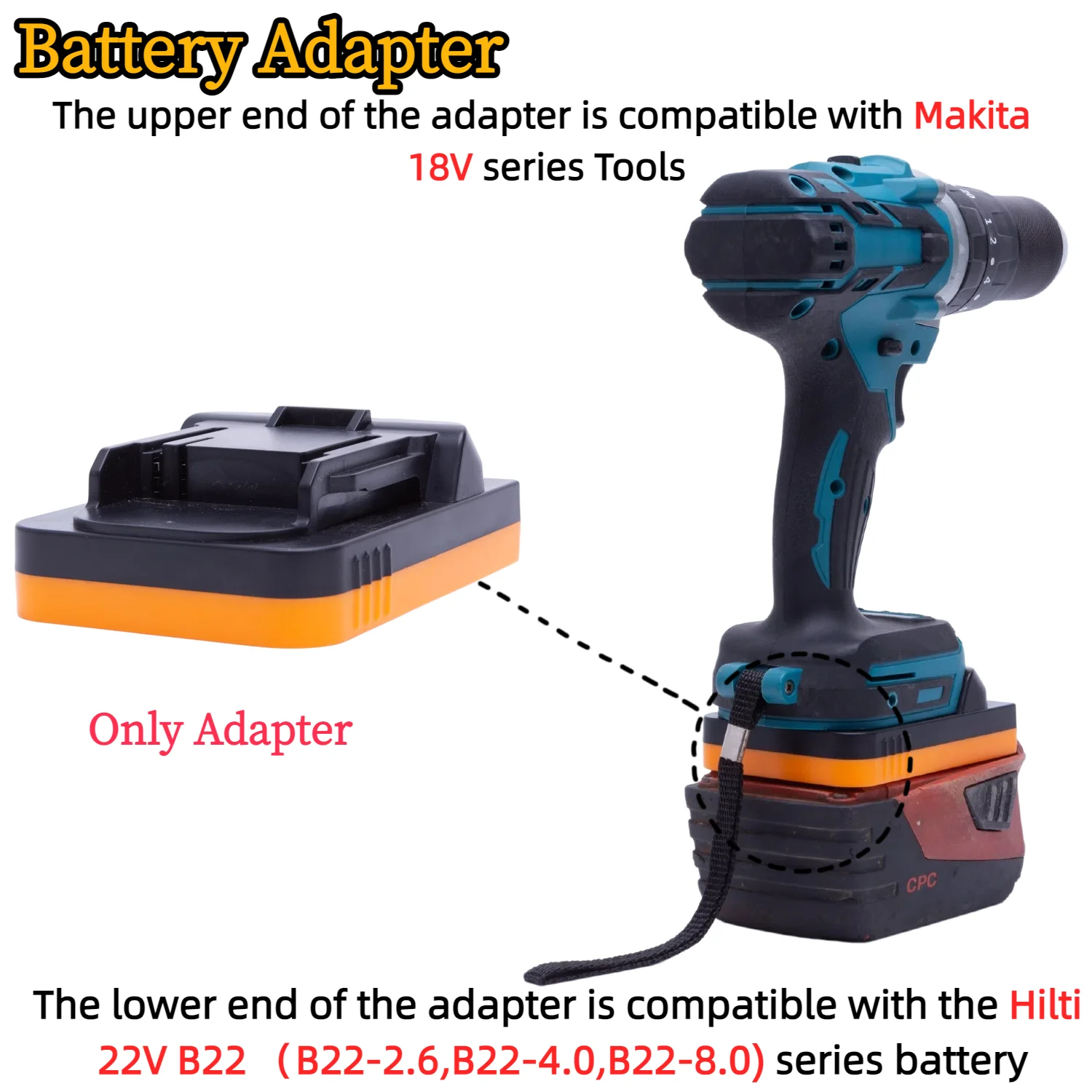 Battery Adapter/Converter for Hilti 22V B22(B22-2.6,B22-4.0,B22-8.0) Li-ion Battery TO Makita 18V Drill Tools(Only Adapter)