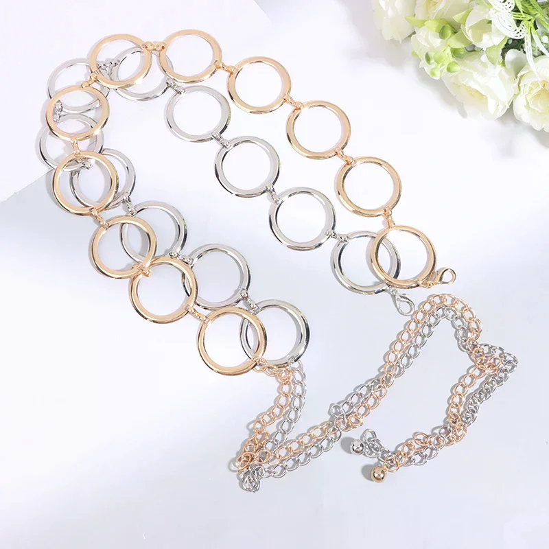 Luxury Fashion Women Metal Chain Belt Large Metal Ring Waist Strap Dress Coat Skirt Lady Decorative Waistband view 3