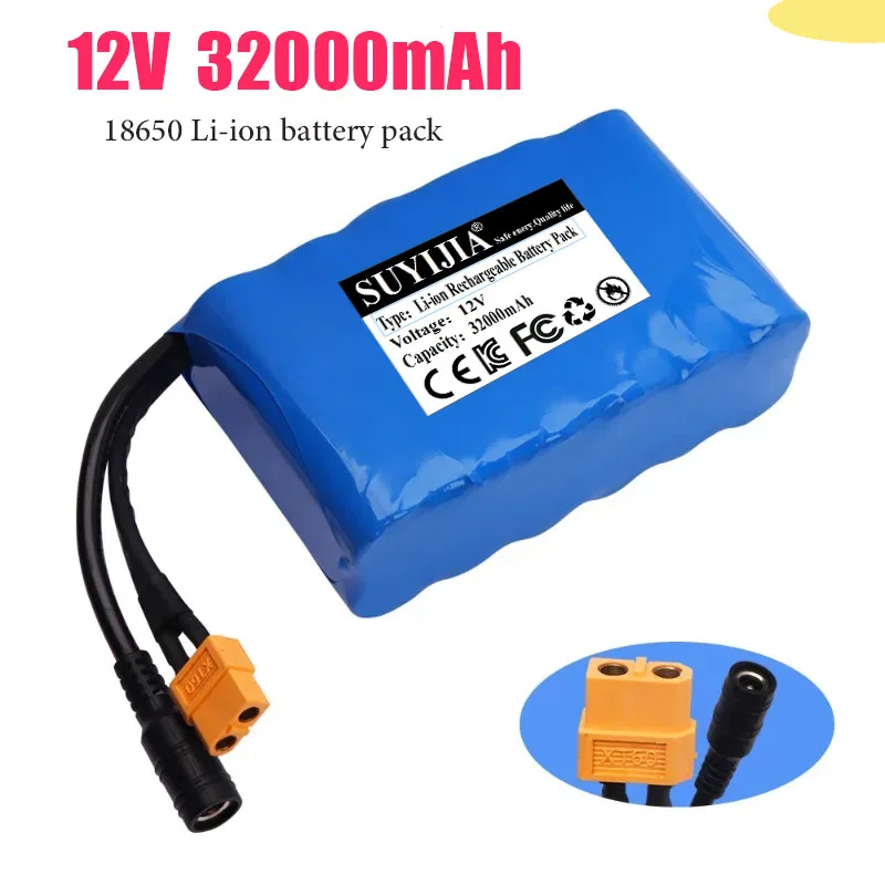 

12V 30ah 40A BMS Orline Battery 18650 32000mAh Lithium Ion High Capacity Battery XT60 Dc5521 400W High Power Motorcycle Lamp