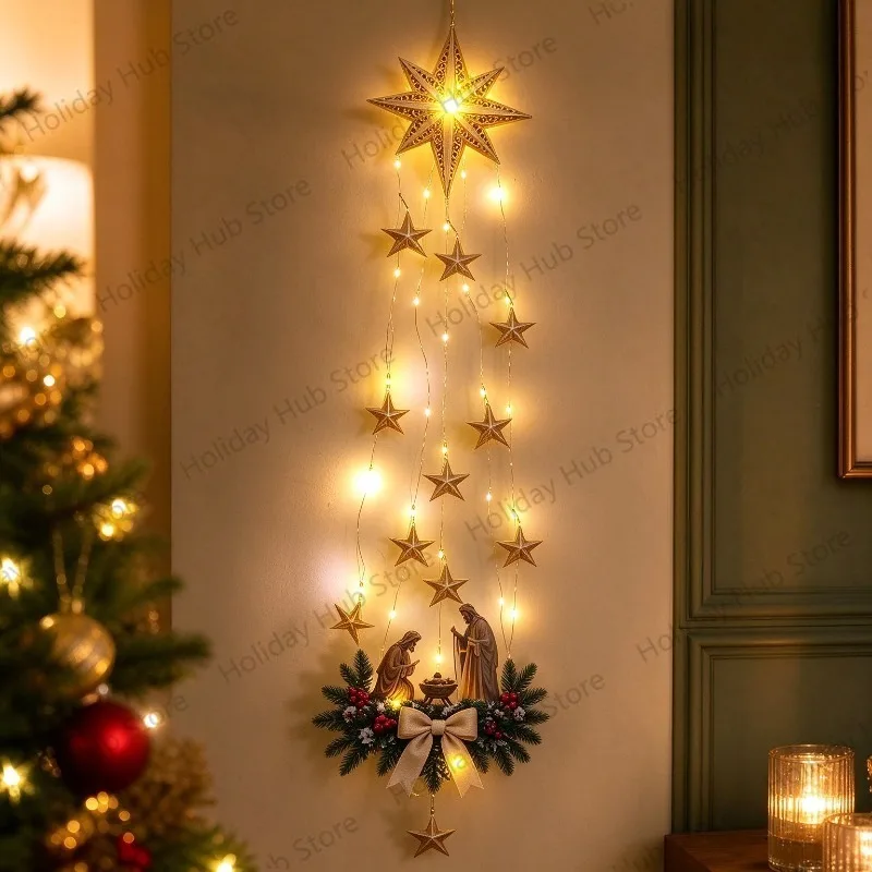 Acrylic Wall Mounted Lighted Wall Decoration Warm White Lights Christmas Theme Style Light-emitting Birth Scene Wall Decoration