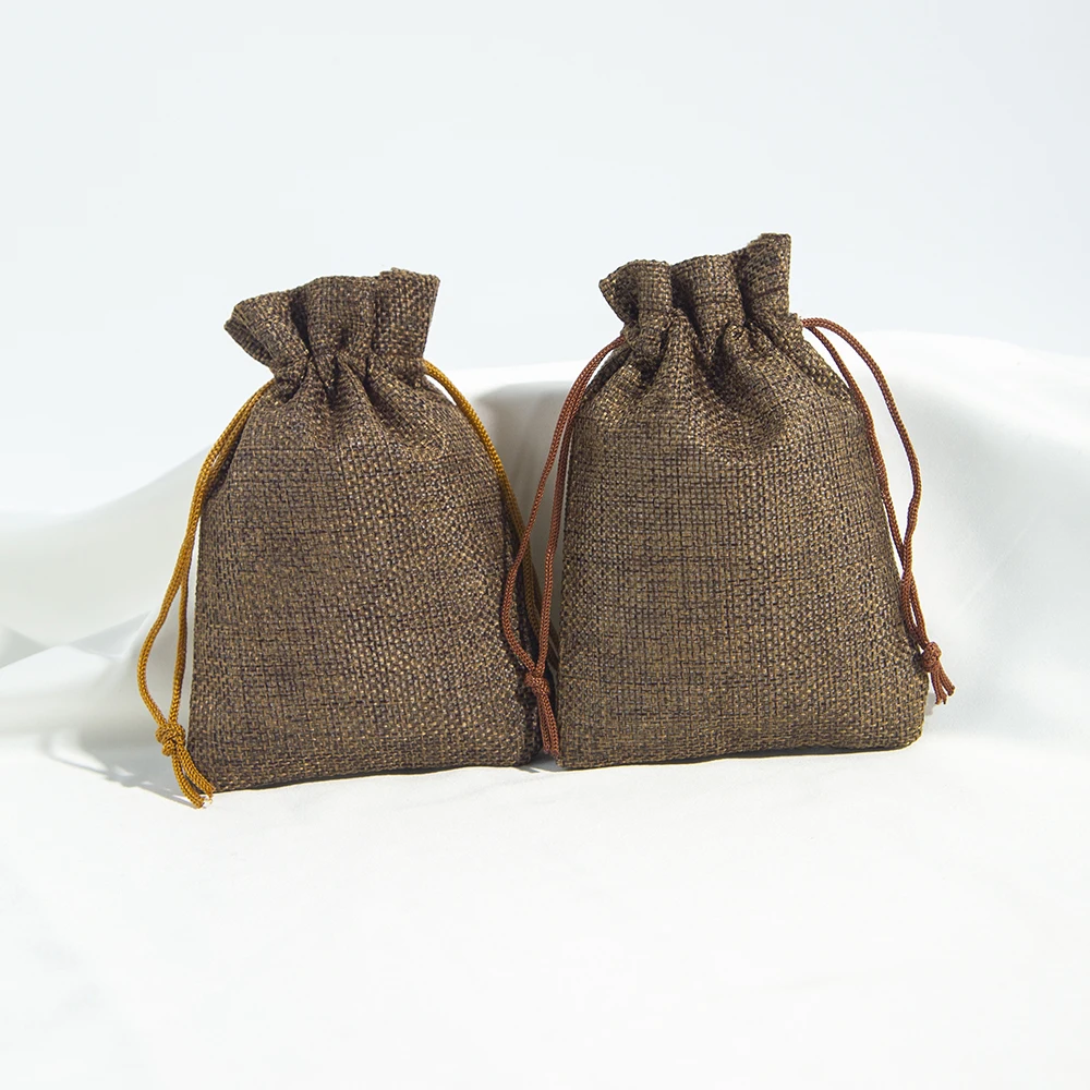 

100-Pack Bulk Cotton Burlap Jewelry Packaging Pouches Organizer Wedding Party Candy Bag Present Mariage Jute Drawstring Gift Bag