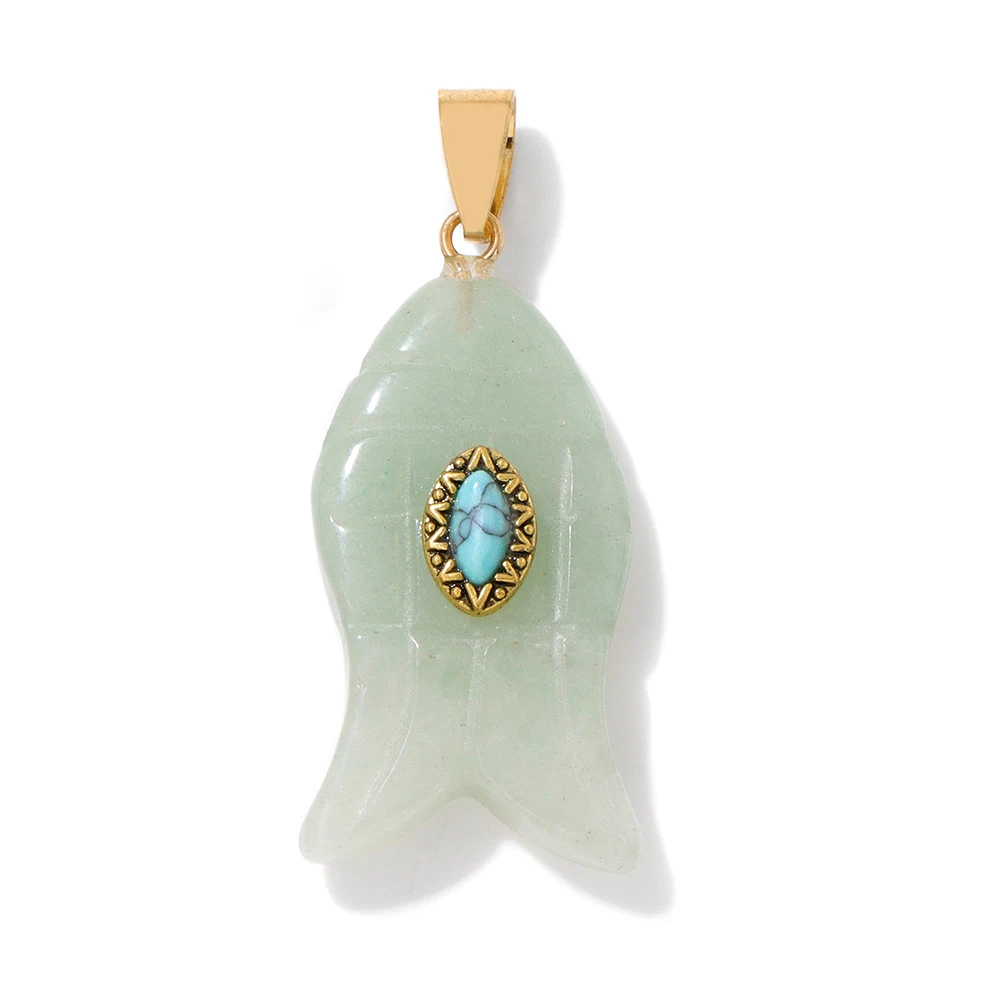 Fish Shape Evil Eye Pendant Green Aventurine Lapis Lazuli Malachite Natural Stone Charm For Making Necklace Bracelet Accessories