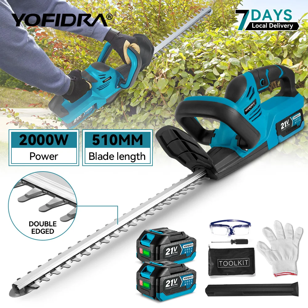 YOFIDRA Kabelloser Elektrischer Heckenschneider 2000W 15000RPM Astsäge Rasenmäher Garten-Trimmwerkzeug für Makita Akku