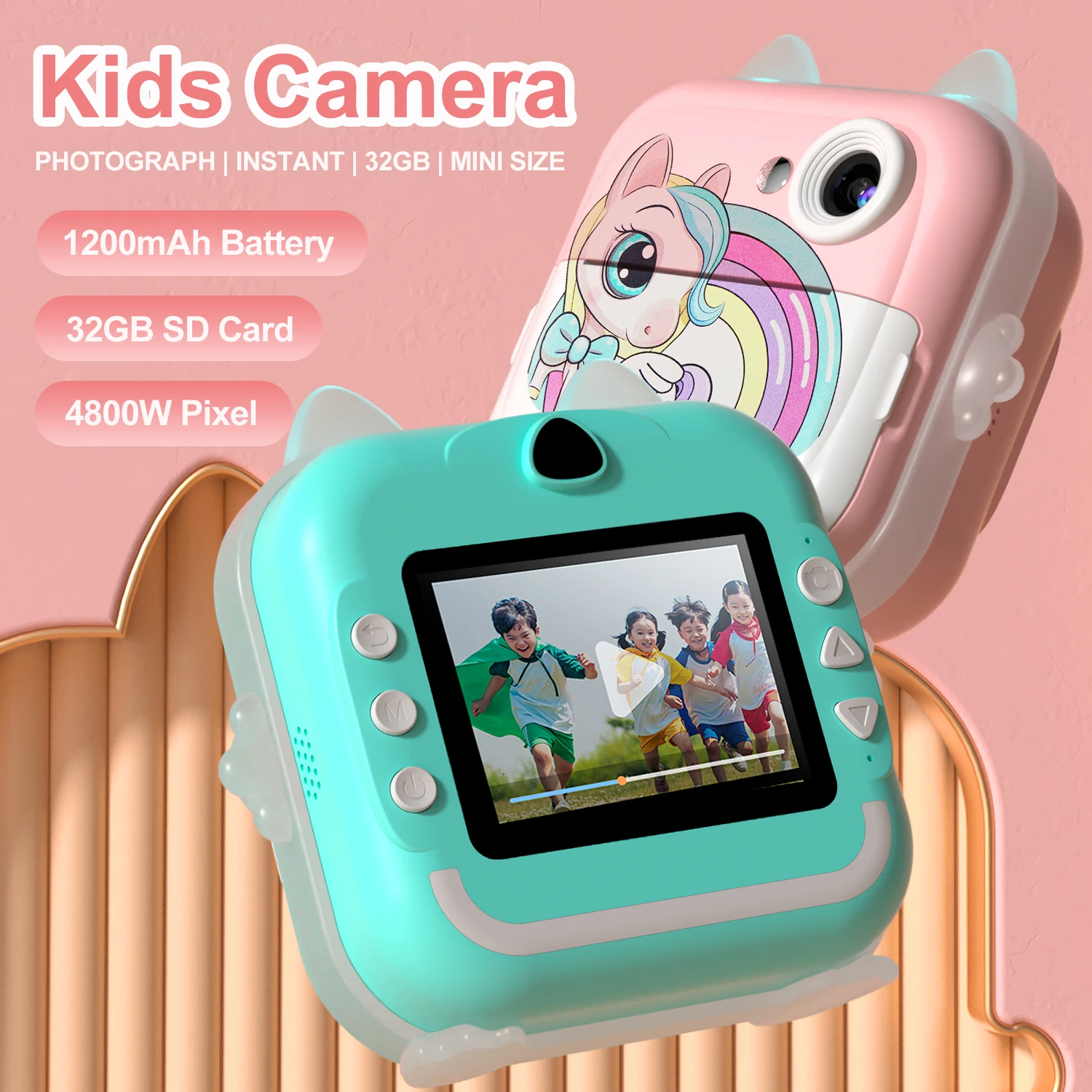 Children Digital Camera With 32G SD Card Kids Instant Print Camera Bluetooth Wireless Thermal Printer Boys Girls Brithday Gifts