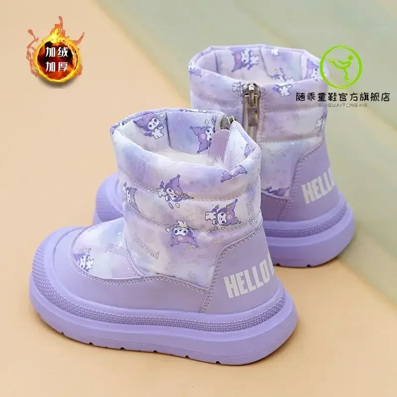 Kuromi Anime Kawaii  Ins MINISO Winter Waterproof Snow Boots Cute Cashmere Cotton Princess Warm Shoes Lovely Gifts for Kids