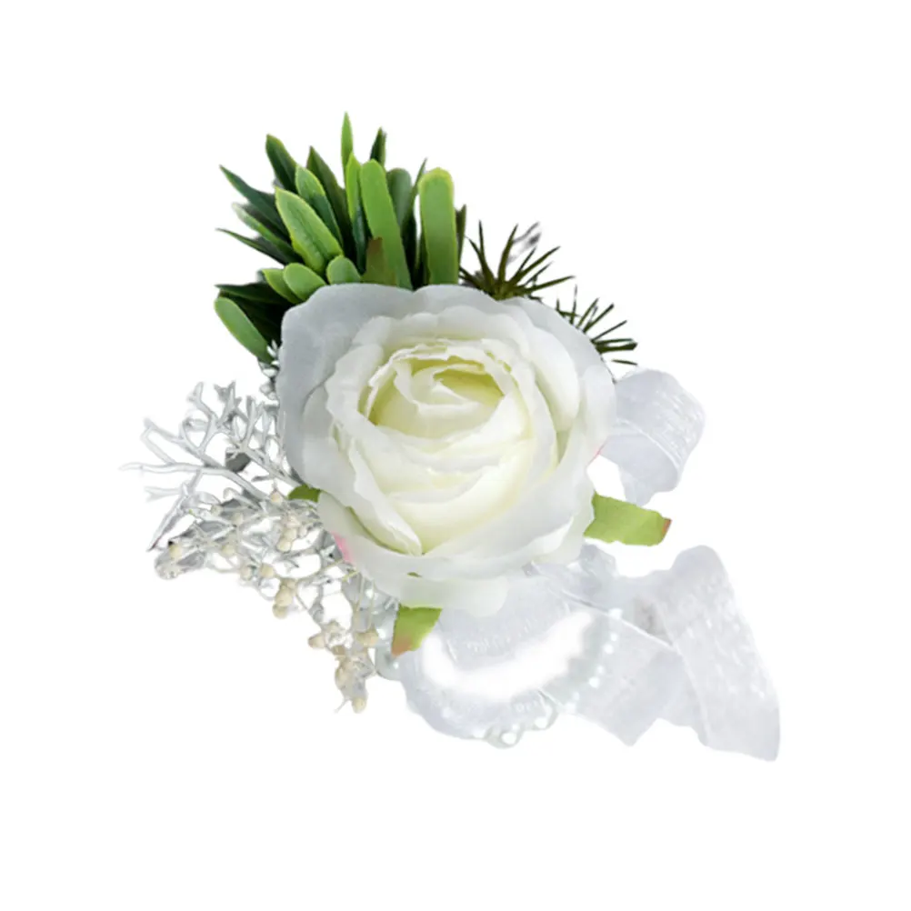 

Wedding Wrist Flower White Green Artificial Bride Groom Party Hand Flower Decoration Floral Bracelet Ornament For All Weather