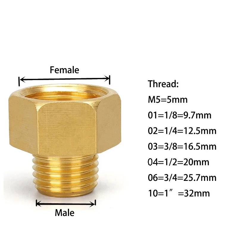 Brass 1/8 1/4 3/8 1/2 3/4 Female to Male Threaded Hex Bushing Reducer Copper Pipe Fitting Water Gas Adapter Coupler Connector