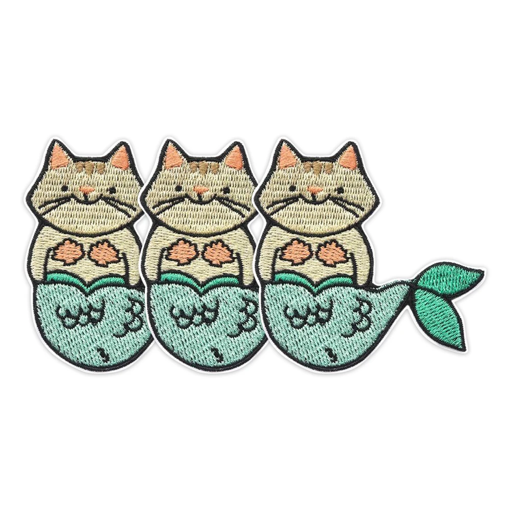 Orange Ears Green Tail Special Cute A Mermaid with a Cat Body Embroidered Patches Iron on For Girls Boys Clothes Stickers DIY