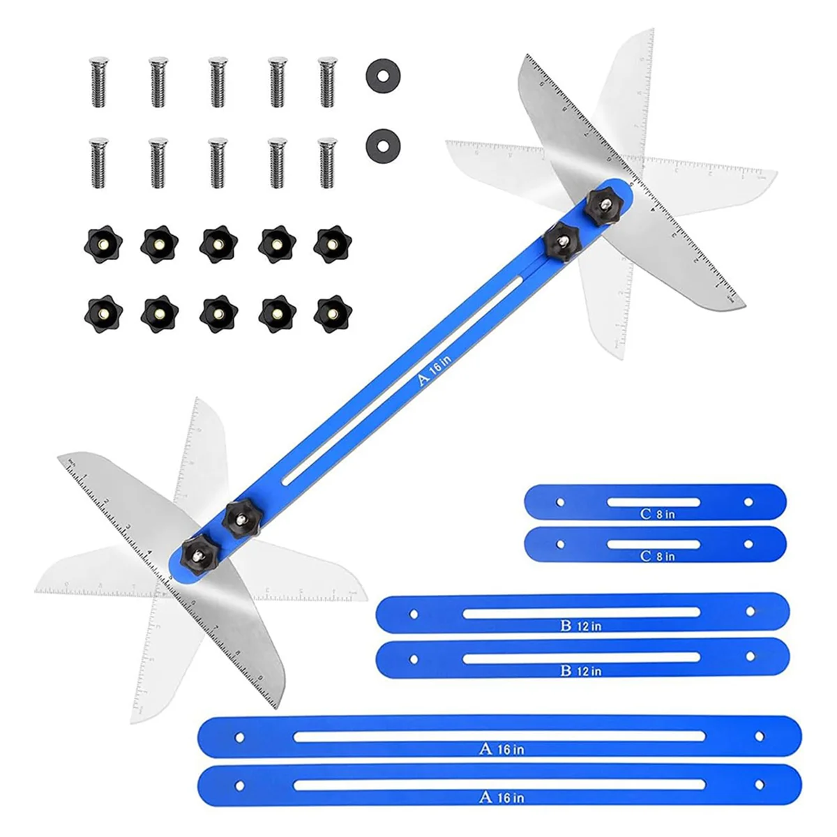 A22I Stair Treads Gauge Template Tool,Stair Jig, Measuring Stair Tool, Shelf Scribe Tool for Stairs, Cutting Drywall Blue