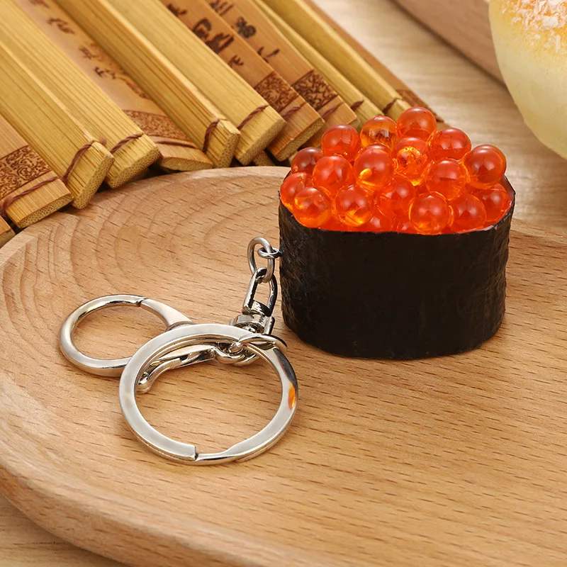 Creative Cartoon Simulated Sushi Rice Ball Model Geometric Keychain for Women Girls Seafood Series Car Bag Accessories Key Ring