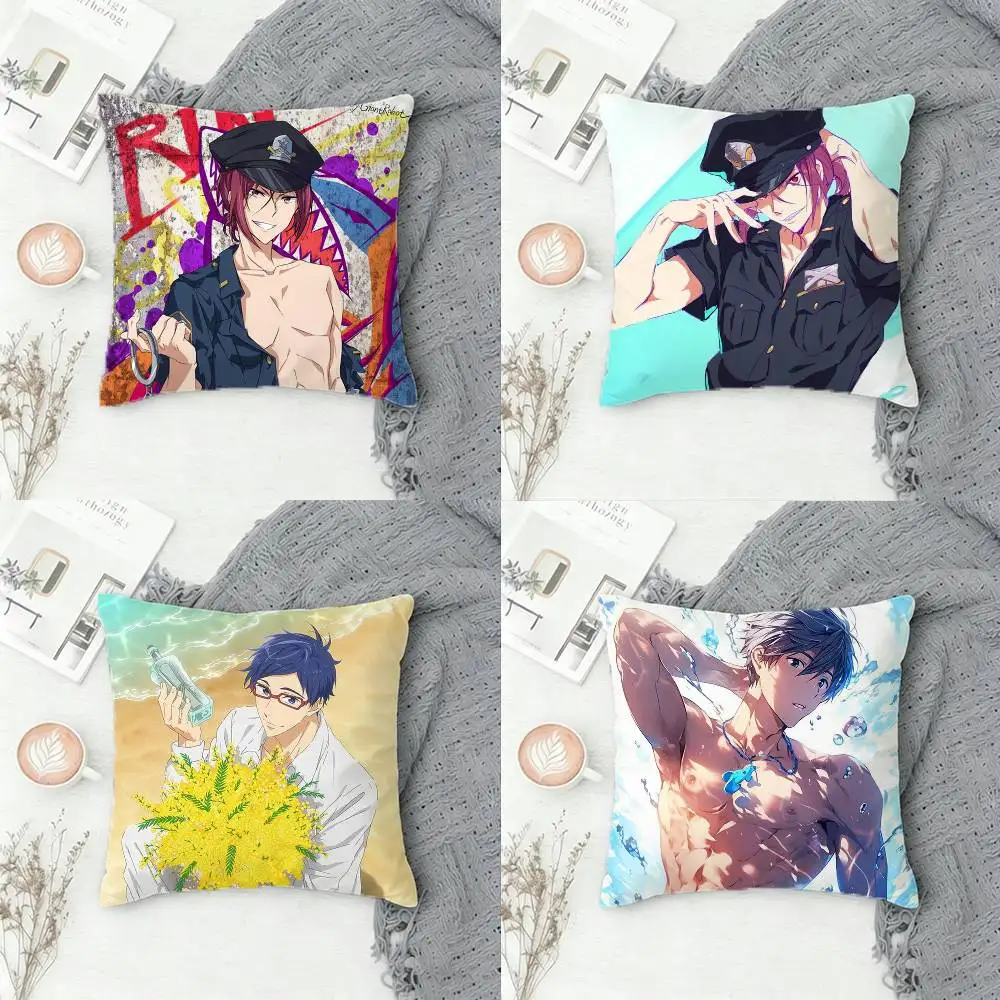 

F-Free Swimming Anime Double-sided Printed Square Decorative Cushion Cover for Sofa Living Room Home Decor