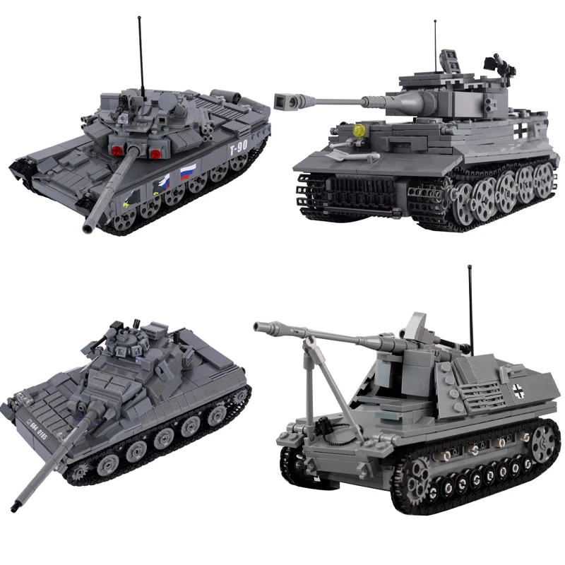 

MOC WW2 Military Russian T90 Tank Model Building Blocks Sets French Army Soldiers Figures Vehicles DIY Brick Kids Toys Gift