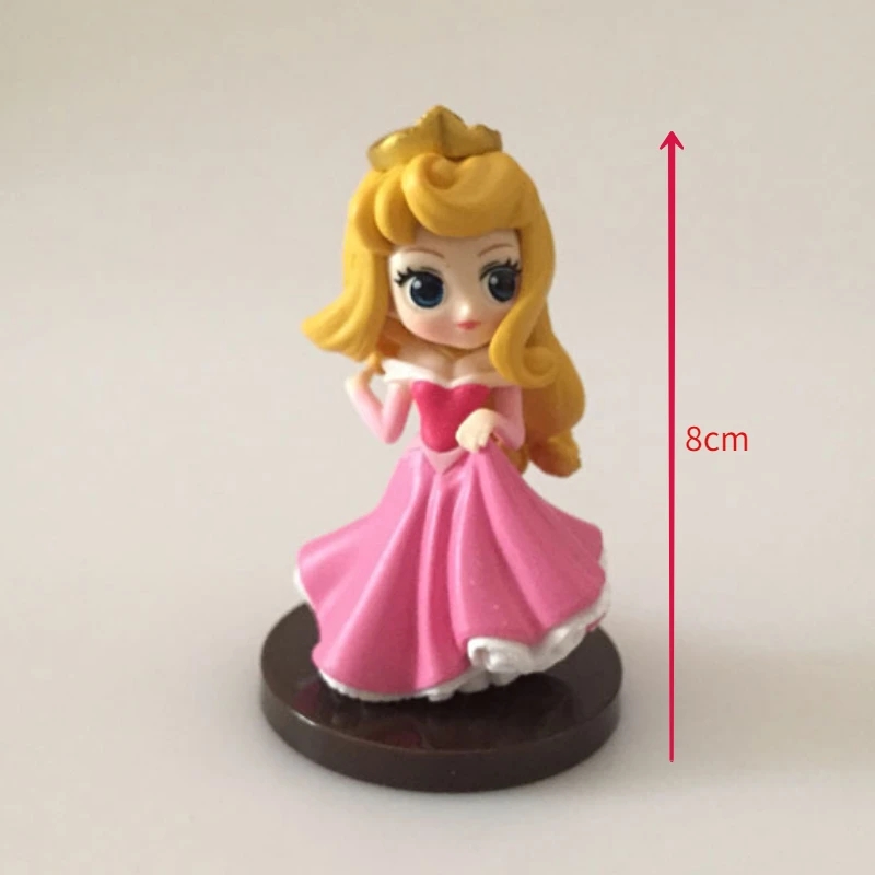 8pcs/set Disney Q Version Princess Cartoon Figures Doll Toys Snow White Rapunzel Ariel Cinderella Belle Mermaid Model Decoration