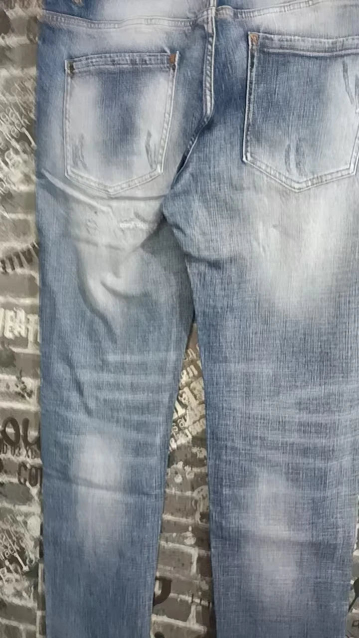 Fashion designer men's stretch jeans, high-quality retro light blue slim fit split jeans, retro brand pants Y2k