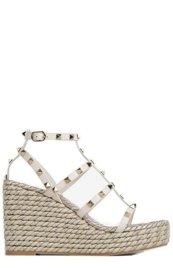 Rockstud Espadrille Wedges Platform Sandals Women Summer Ankle Straps Cage High Heels Sandal Designer Causal Dress Shoes