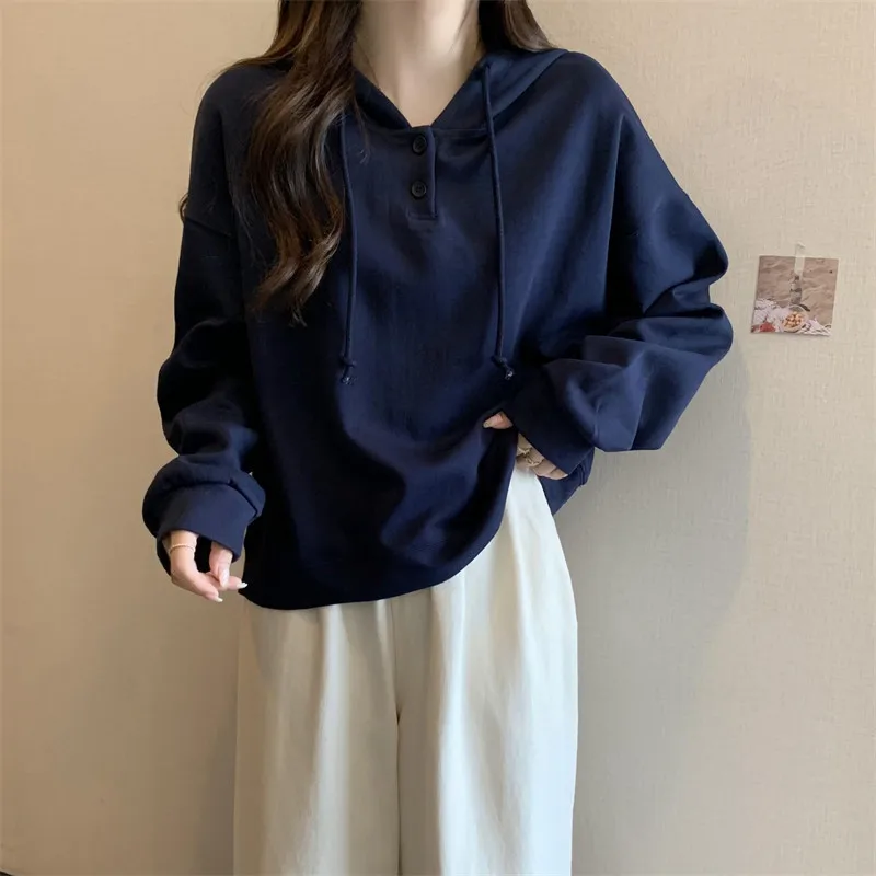Real Shot Women's Sweatshirt Spring Autumn Thin Loose Korean Style Trendy Student Versatile Long Sleeve Hoodie Top Coat - view 4