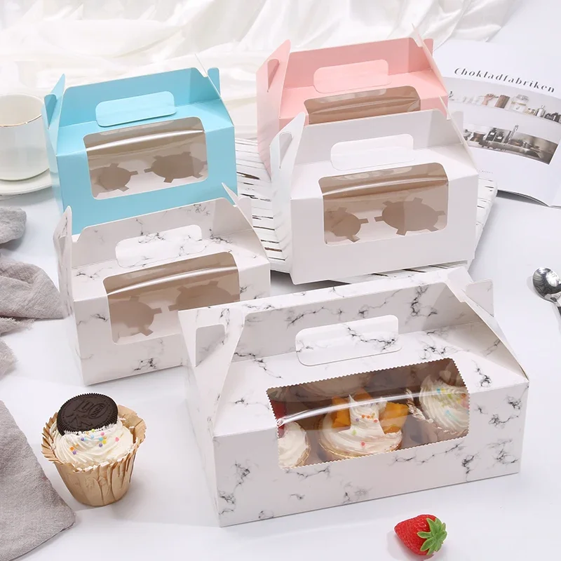 10/20pcs Paper Cup Cake Box 1/2/4/6 holes Transparent Window Muffin Box White Cardboard Portable Baking Packaging Box