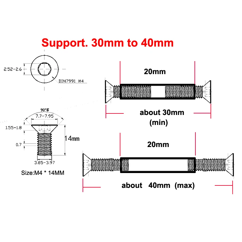 30mm to 40mm  x 5mm hole Stainless steel   Flat head hex Screws  Suitable for  Knife Handle outdoor tools