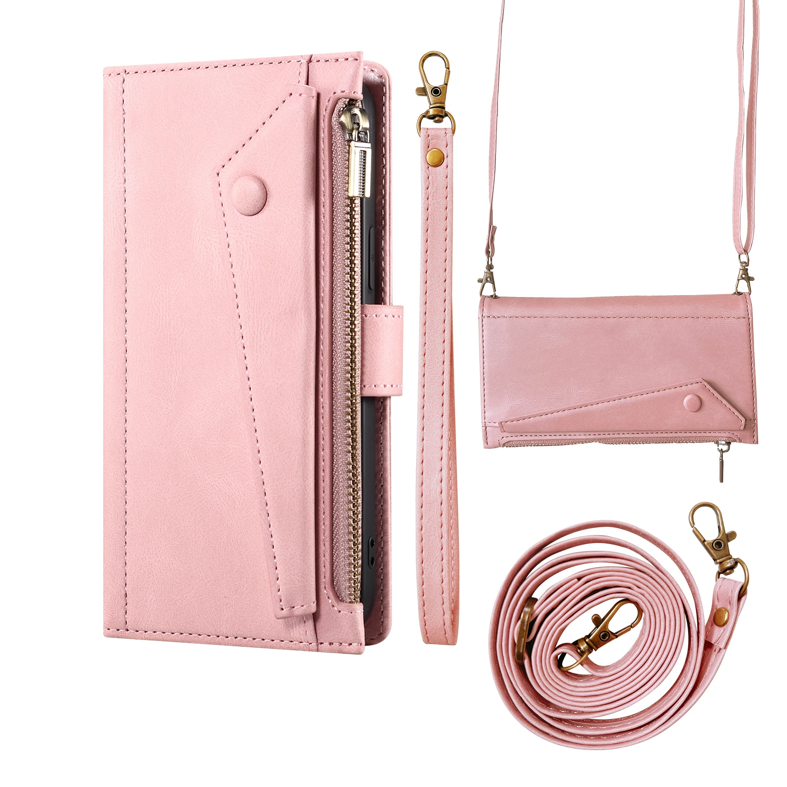 

Кожаный чехол-кошелек на молнии с отделением для карт и подставкой для Google Pixel 8 Pro 7A 7 6A