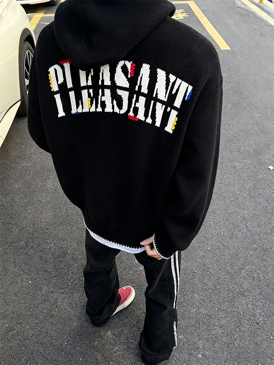 

Мужская толстовка с вышивкой букв Bla, осенне-зимняя, вязаная, с эффектом бархата, парная верхняя одежда, повседневная, свободного кроя