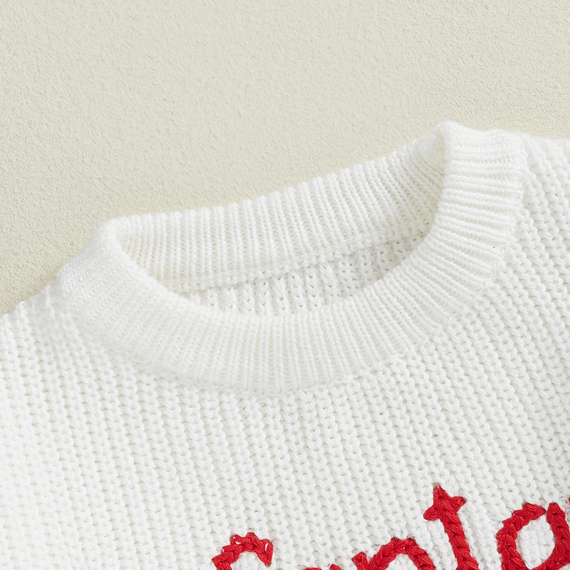 Baby-Weihnachtspullover, lässig, Buchstaben-Stickerei, warm, gestrickt, lange Ärmel, Pullover, Säuglingsstrickwaren für Kleinkinder