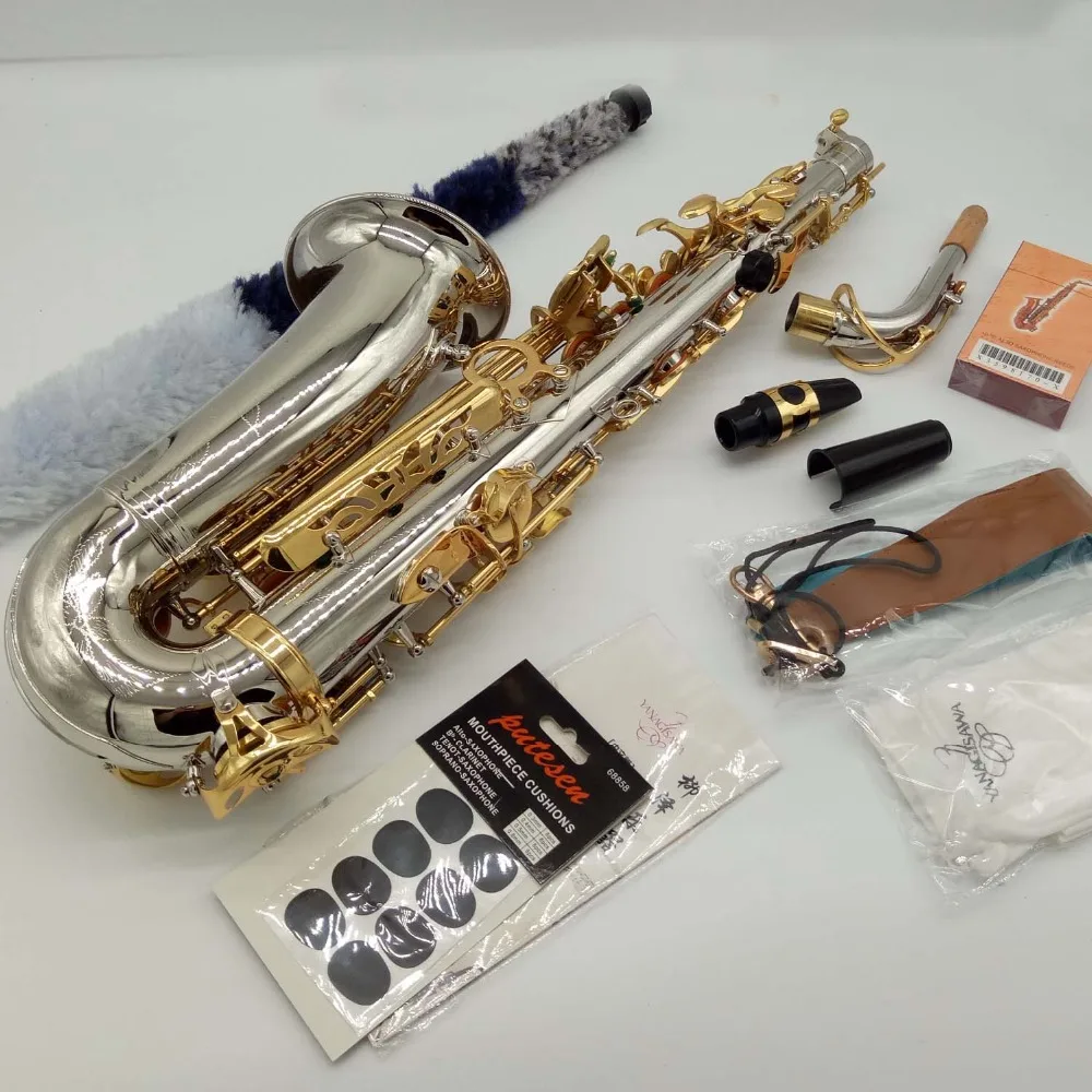 Japan 9937 1 :1 key type Alto Saxophone Nickel plated Body Gold Key Professional Alto Sax With Case Mouthpiece free shipping