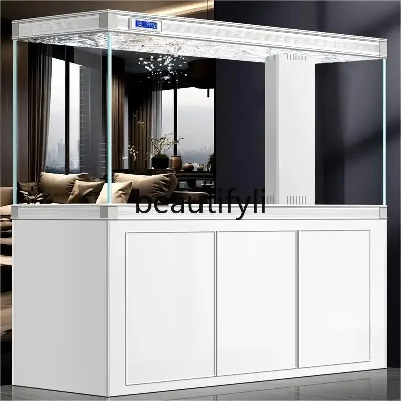 Living room against the wall floor-to-ceiling ultra-white glass ecological bottom filter water-free fish tank screen  H