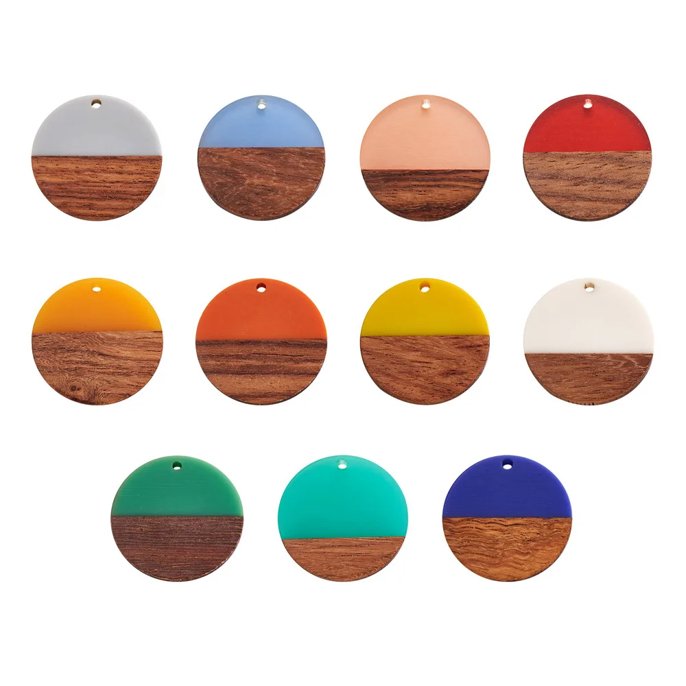 50Pcs Flat Round Resin Wood Earring Charms for Jewelry Making DIY Dangle Earrings Necklace Pendant Connectors Wooden Resin Piece angel s landing jigsaw puzzle wood photo personalized personalized gift ideas baby wooden customized picture puzzle