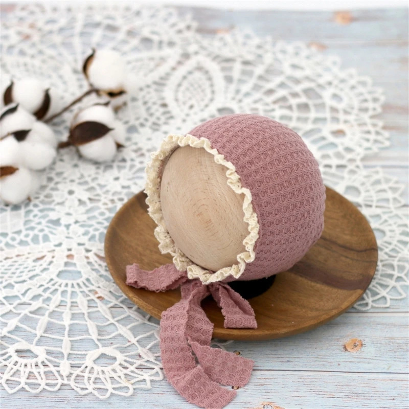 Gorro de nailon con encaje para bebé recién nacido – Sesión foto - imagen 5