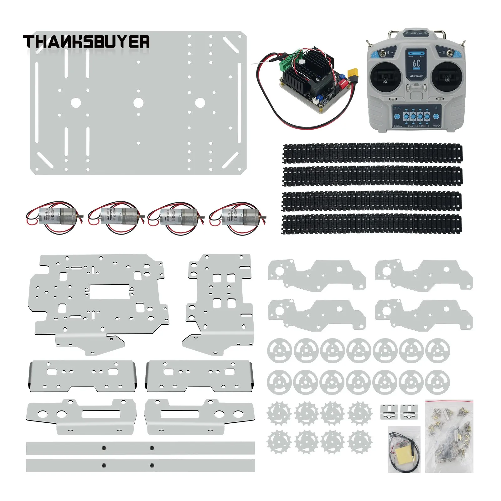 TS800S One/Two-Tier Tank Chassis Obstacle Crossing Robot Car Chassis Unassembled With/Without  RC Controller Kit